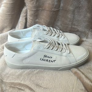 SAINT LAURENT COURT CLASSIC SL/06 EMBROIDERED SNEAKERS IN CANVAS AND LEATHER
